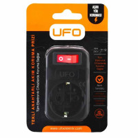 UFO Tekli Akım Korumalı Anahtarlı Priz 16A 250V, Max 3500W Aşırı Yük Koruması (Siyah)