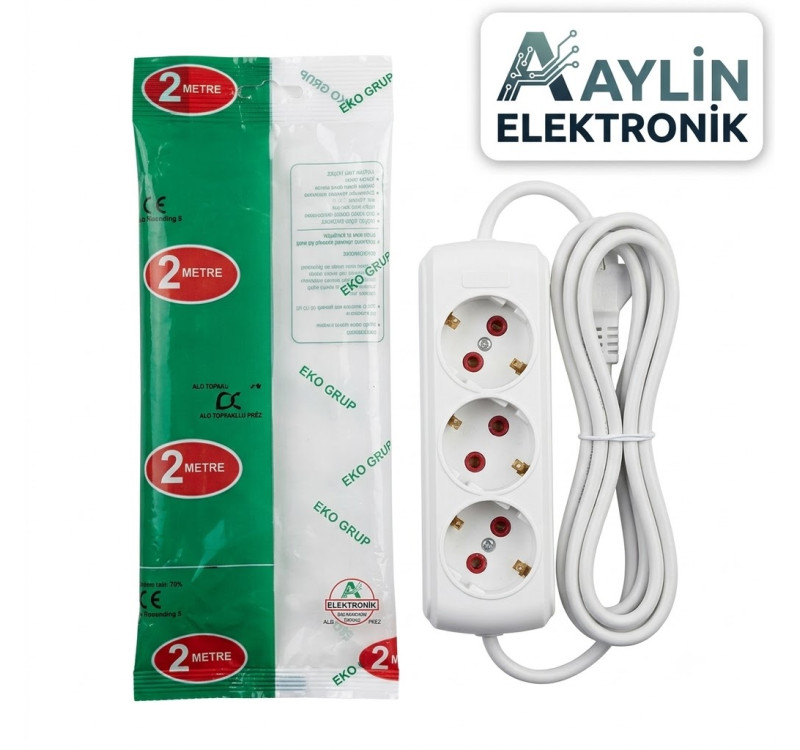 EKO Grup Topraklı 3'lü Grup Priz 2 Metre