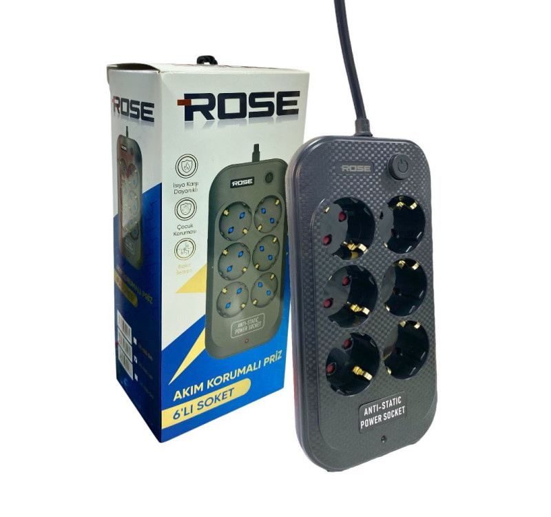 Rose GR-600 6'lı 5Metre Kablolu Akım Korumalı Grup Priz