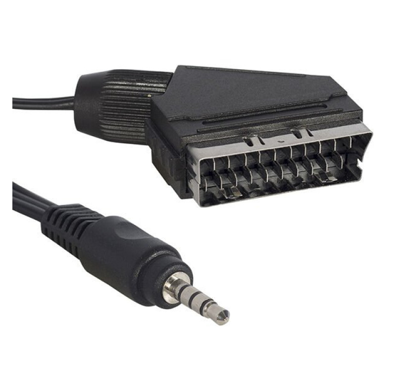 Uydu Alıcısı AV Kablo 3.5 Mm Stereo Erkek-Scart Kablo 1.2 Metre Kısa Jack (Tivibu-ElectroMaster D-Link)