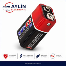 Supex 6F22 9V Çinko Karbon Pil