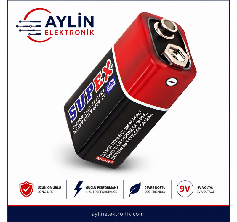 Supex 6F22 9V Çinko Karbon Pil