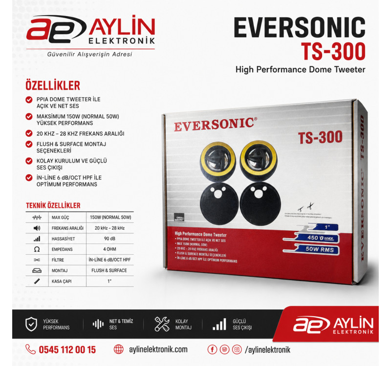 Eversonic 50W RMS Ts-300 Tweeter 450W