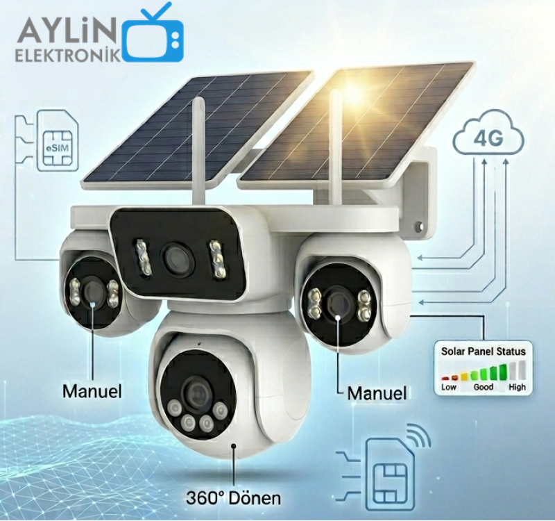 IOMA 4 Kameralı 4G eSIM ve Normal Sİmkartlı HiEasy Solar Kamera 32GB Hafıza Kartı Hediyeli