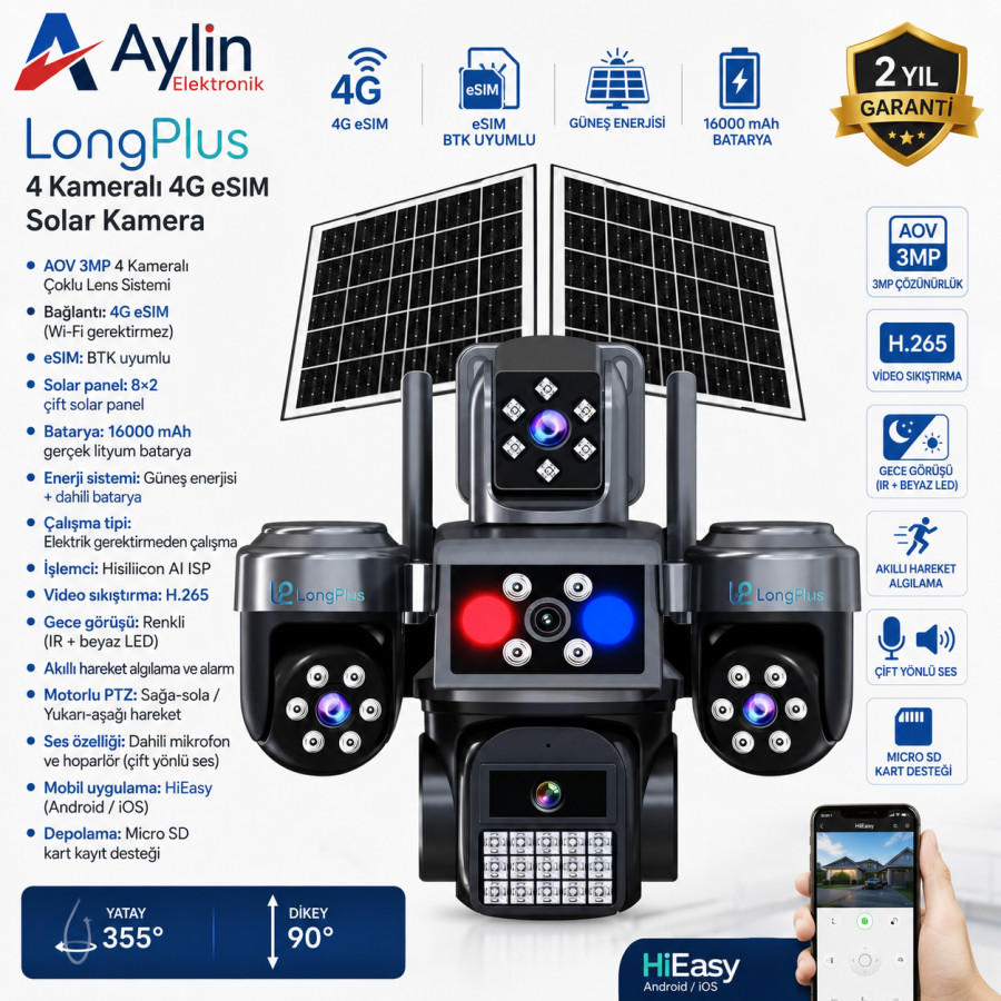 LongPlus 4 Kameralı 4G Normal Sim ve eSIM Çift Panelli Solar Kamera LongPlus 4 Kameralı 4G Normal Sim ve eSIM Çift Panelli Solar Kamera