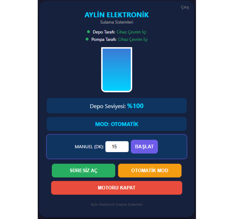 4G Simkartlı Uygulama (Smart) Kontrollü Sulama Pompa Kontrol Sistemi 