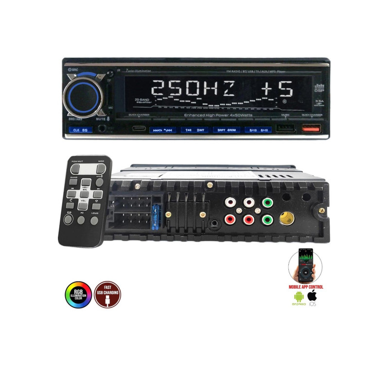 Megavox MGX-X700 Dsp Oto Teyp 4X60 Watt Bluetooth USB Fm Aux 7 Renkli