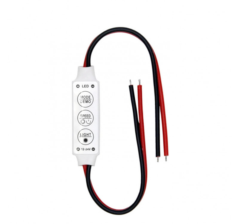 Powermaster 12-24 Volt Mini Üç Tuşlu Tek Renkli Led Kontrol Cihazı (Kırmızı - Siyah Kablo)