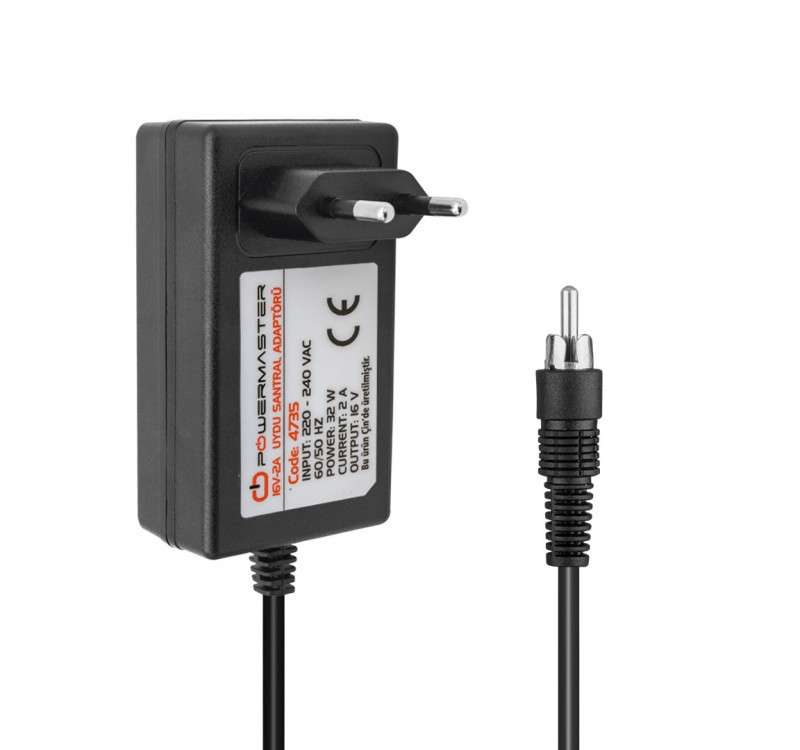 Powermaster 16 Volt - 2 Amper Tos Fişli Rca Uçlu Priz Tipi Santral Adaptörü