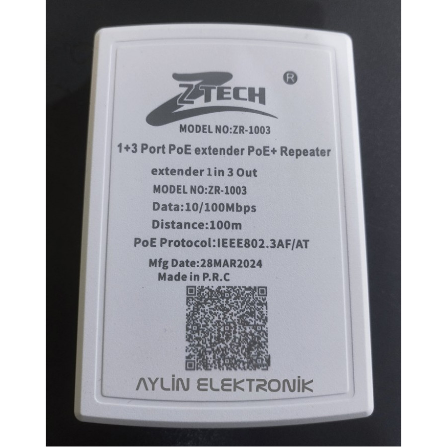 ZTECH ZR-1003 1 Giriş 3 Çıkış Dış Ortam (OUTDOOR) POE EXTENDER