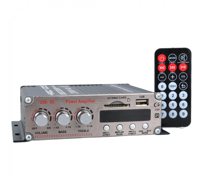 MagicVoice YW-281L 12 Volt USB/SD 4 Kanal Mini Motosiklet veya Kişisel Kullanım için Bluetooth'lu Anfi