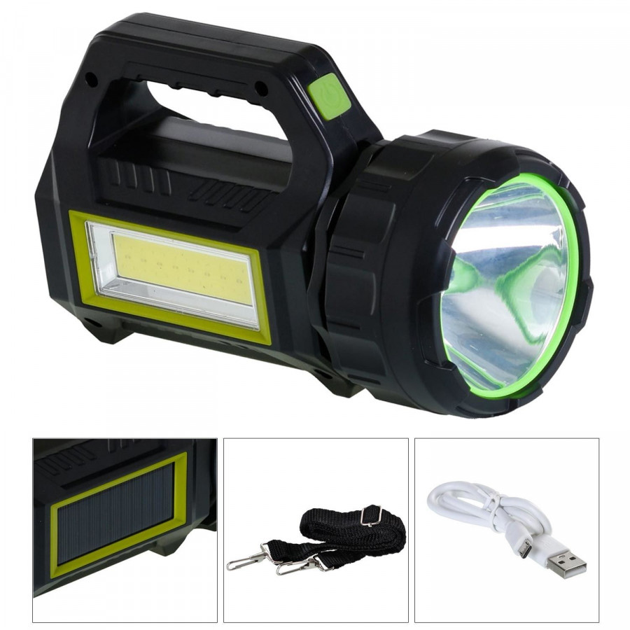 SOLAR ŞARJLI EL FENERİ PROJEKTÖR 10W BEYAZ KIRMIZI+COB LED