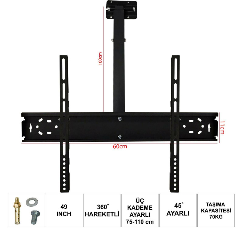 LCD LED TV TAVAN ASKI APARATI HAREKETLİ 49 124CM