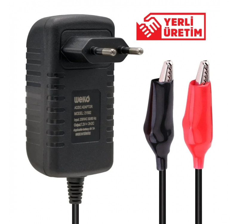 Weko 7.2 Volt 2 Amper Krokodil Uçlu Priz Tip Ledli Akü Şarj Cihazı